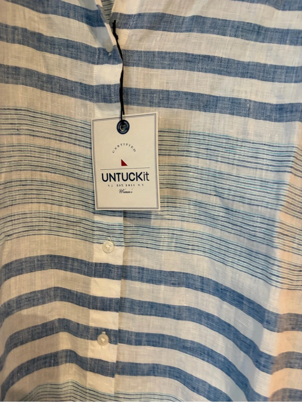 NWT Light Blue 100% Linen Striped Button Down Shirt